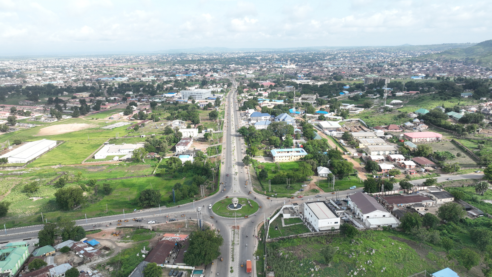 Aerial view of the lit corridor